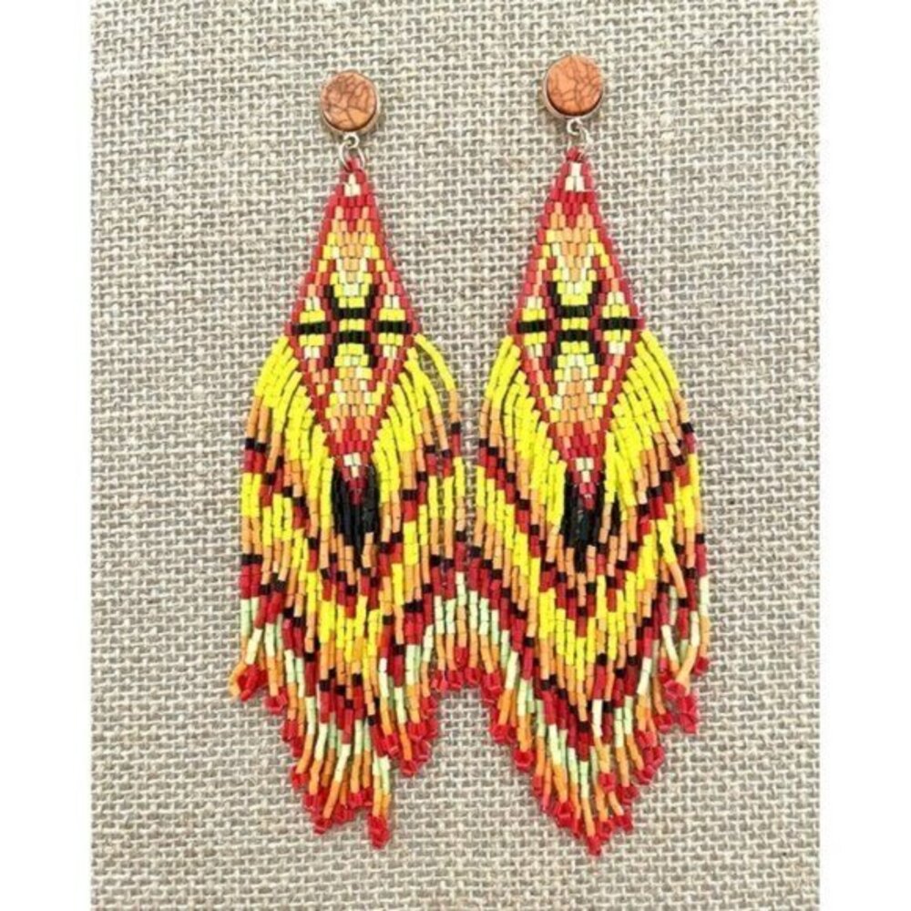 Handmade Miyuki Seed-Bead Fringe Dangling Earrings Sonora Summer NWT